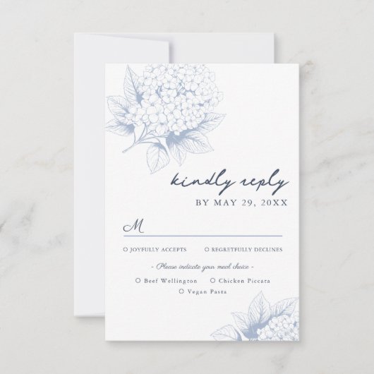 Dusty Blue Hydrangea Meal Options RSVP Card Kaartje (Voorkant)