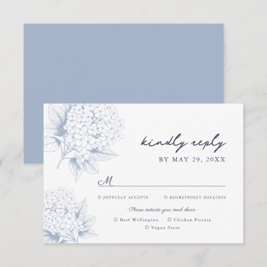 Dusty Blue Hydrangea Meal Options RSVP Card Kaartje (Voorkant / Achterkant)