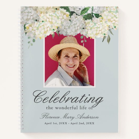 Dusty Blue Hydrangea Memorial Funeral Guest Book Notitieboek (Voorkant)