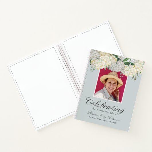 Dusty Blue Hydrangea Memorial Funeral Guest Book Notitieboek (Binnen)