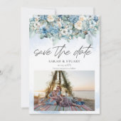 Dusty Blue Hydrangea Photo QR-code Sla de datum op Kaart (Voorkant)