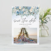 Dusty Blue Hydrangea Photo QR-code Sla de datum op Kaart (Staand voorkant)