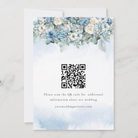 Dusty Blue Hydrangea Photo QR-code Sla de datum op Kaart (Achterkant)