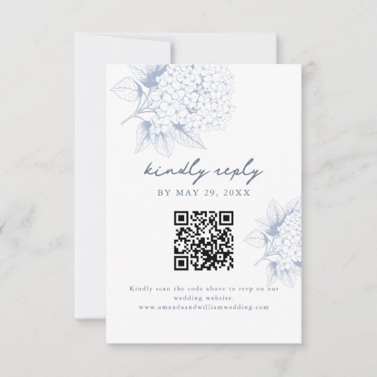 Dusty Blue Hydrangea QR Code RSVP Card Kaartje (Voorkant)