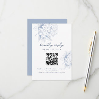 Dusty Blue Hydrangea QR Code RSVP Card Kaartje