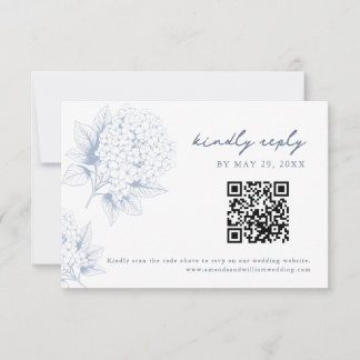 Dusty Blue Hydrangea QR Code RSVP Card Kaartje