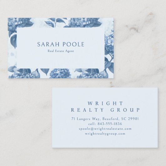 Dusty Blue Hydrangea Real Estate Visitekaartje (Voorkant / Achterkant)