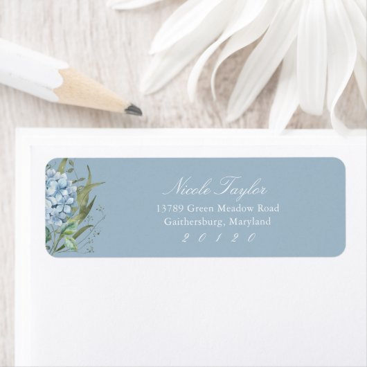 Dusty Blue Hydrangea Return Address Labels (Insitu)
