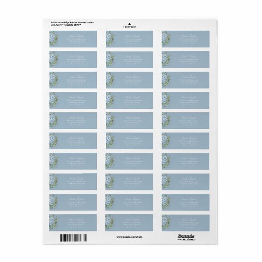 Dusty Blue Hydrangea Return Address Labels (Full Sheet)