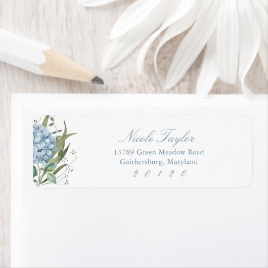 Dusty Blue Hydrangea Return Address Labels (Insitu)