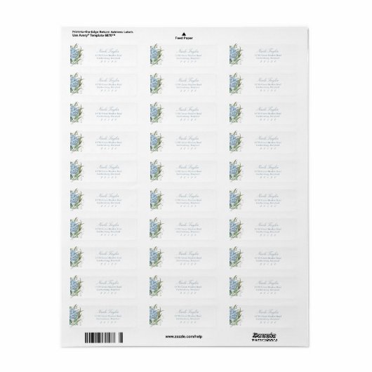 Dusty Blue Hydrangea Return Address Labels (Full Sheet)