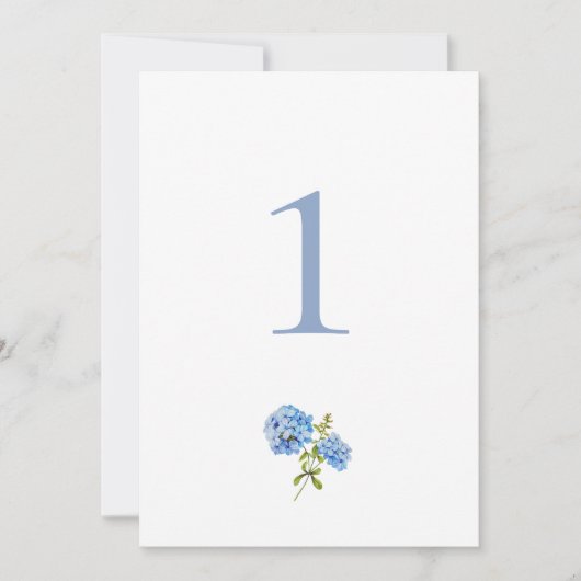 Dusty Blue Hydrangea Tafel Bruiloft Platte Kaart (Voorkant)