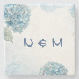 Dusty Blue Hydrangea Watercolor Floral Wedding Stenen Onderzetter