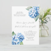 Dusty Blue Hydrangea Waterverf bruiloft uitnodigin Kaart (Staand voorkant)