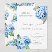 Dusty Blue Hydrangea Waterverf bruiloft uitnodigin Kaart (Voorkant / Achterkant)