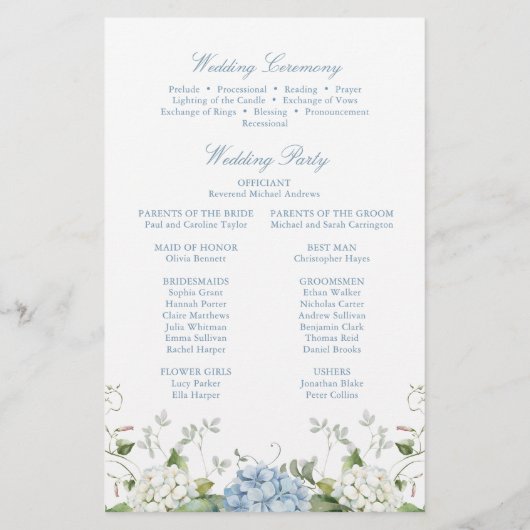 Dusty Blue Hydrangea Wedding Ceremony Program (Achterkant)