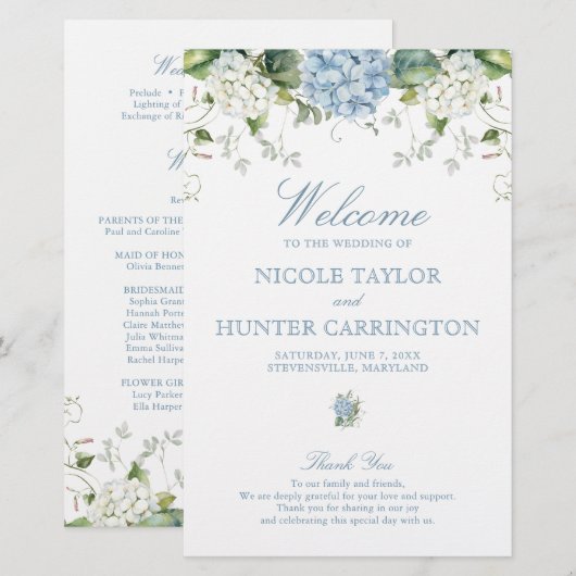 Dusty Blue Hydrangea Wedding Ceremony Program (Voorkant / Achterkant)