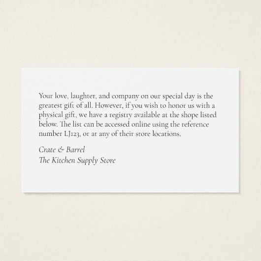 Dusty Blue Hydrangea Wedding Registry Enclosure Visitekaartje (Achterkant)