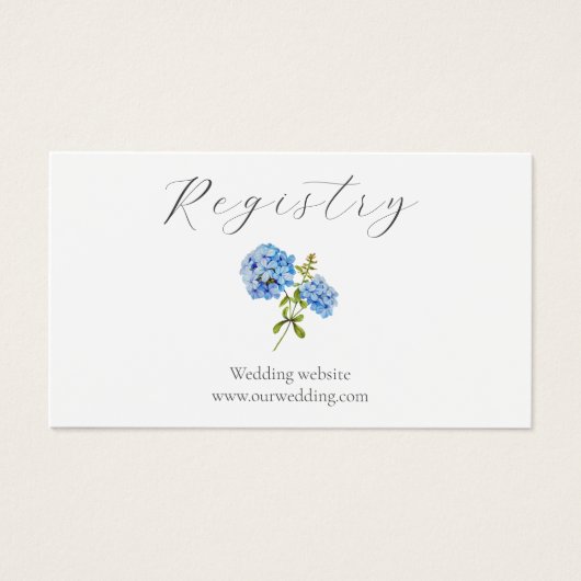 Dusty Blue Hydrangea Wedding Registry Enclosure Visitekaartje (Voorkant)