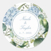 Dusty Blue Hydrangea Wedding  Ronde Sticker (Voorkant)