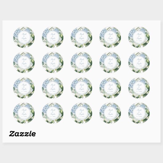 Dusty Blue Hydrangea Wedding  Ronde Sticker (Vel)