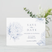 Dusty Blue Hydrangea Wedding Save the Date Card (Staand voorkant)
