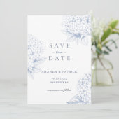Dusty Blue Hydrangea Wedding Save the Date Kaart (Staand voorkant)