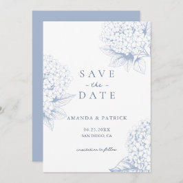 Dusty Blue Hydrangea Wedding Save the Date Kaart