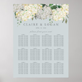 Dusty Blue Hydrangea Wedding Seding Chart Poster