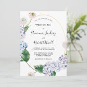 Dusty Blue Hydrangea White Rose Wedding Kaart (Staand voorkant)