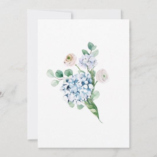 Dusty Blue Hydrangea White Rose Wedding Kaart (Achterkant)