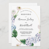 Dusty Blue Hydrangea White Rose Wedding Kaart (Voorkant / Achterkant)