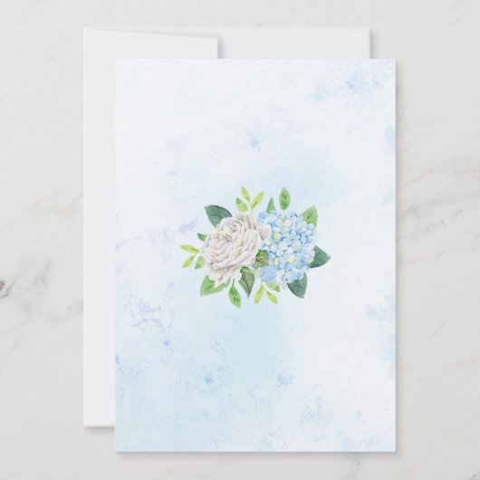 Dusty Blue Hydrangea White Rose Wedding Kaart (Achterkant)