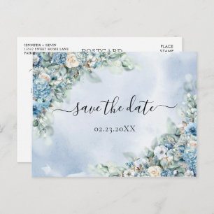 Dusty Blue Hydrangea White Roses Save the Date Briefkaart