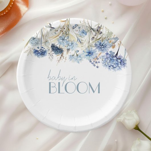 DUSTY Blue Hydrangea Wildflower Baby shower Papieren Bordje