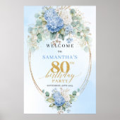 Dusty Blue Hydrangeas Boho Gold 80th birthday  Poster (Voorkant)