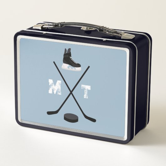 Dusty Blue Ice Hockey Classic Verdrietig Monogram (Achterkant)