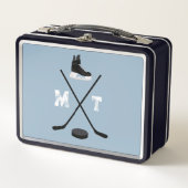 Dusty Blue Ice Hockey Classic Verdrietig Monogram (Voorkant)