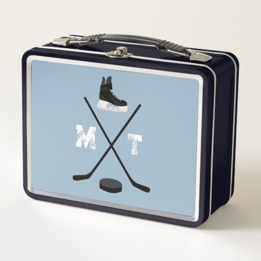 Dusty Blue Ice Hockey Classic Verdrietig Monogram (Voorkant)