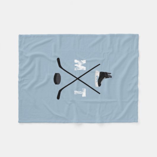 Dusty Blue Ice Hockey Classic Verdrietig Monogram Fleece Deken (Voorkant (Horizontaal))