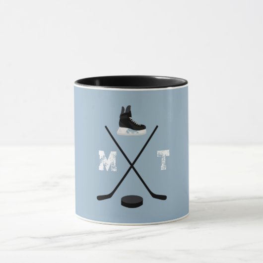Dusty Blue Ice Hockey Classic Verdrietig Monogram Mok (Midden)