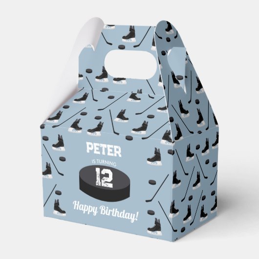 Dusty Blue Ice Hockey Stick, Schaatsen Puck Verjaa Bedankdoosjes (Voorkant Zijde)