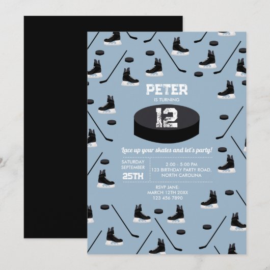 Dusty Blue Ice Hockey Stick, Schaatsen Puck Verjaa Kaart (Voorkant / Achterkant)