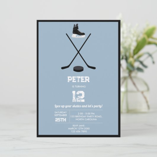 Dusty Blue Ice Hockey Stick, Schaatsen Puck Verjaa Kaart (Staand voorkant)