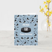 Dusty Blue Ice Hockey Stick, Schaatsen Puck Verjaa Kaart (Gele Bloem)