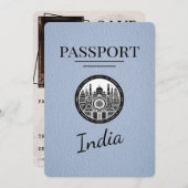 Dusty Blue India Passport Bewaar de datum Save The Date (Voorkant / Achterkant)