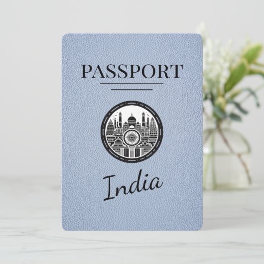 Dusty Blue India Passport Bewaar de datum Save The Date (Staand voorkant)
