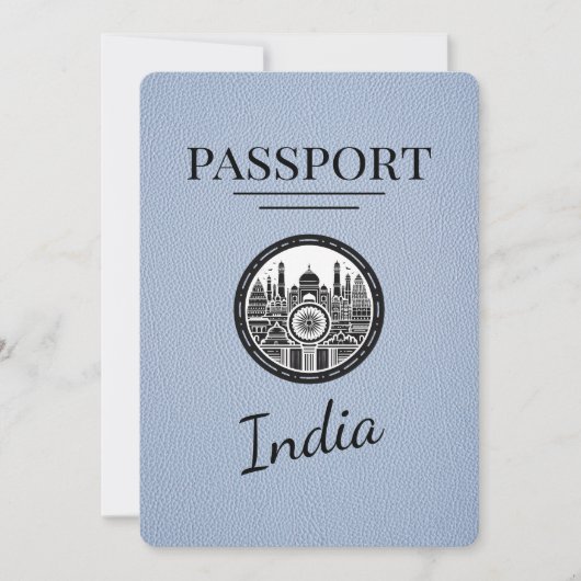 Dusty Blue India Passport Bewaar de datum Save The Date (Voorkant)