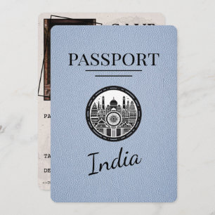 Dusty Blue India Passport Bewaar de datum Save The Date