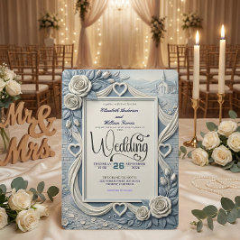 Dusty Blue Indigo Romantic Church Wedding Kaart